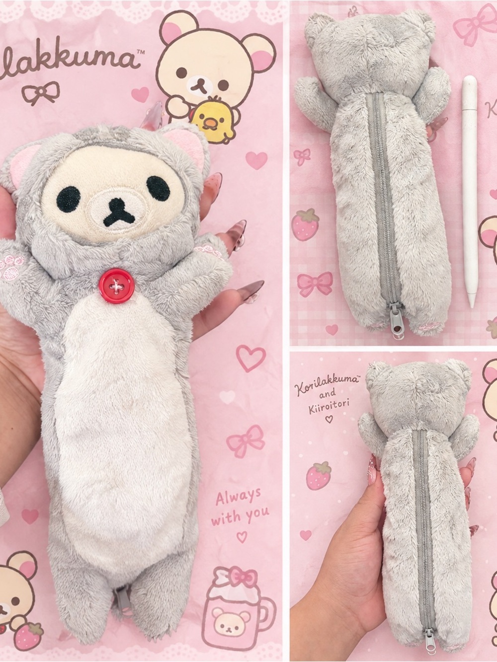 Korilakkuma Plush Zipper Pouch – Gray Cute Small Pets Accessory